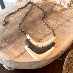 Noonday Statement Necklace Black White Layered Chevron Resin Long Chain